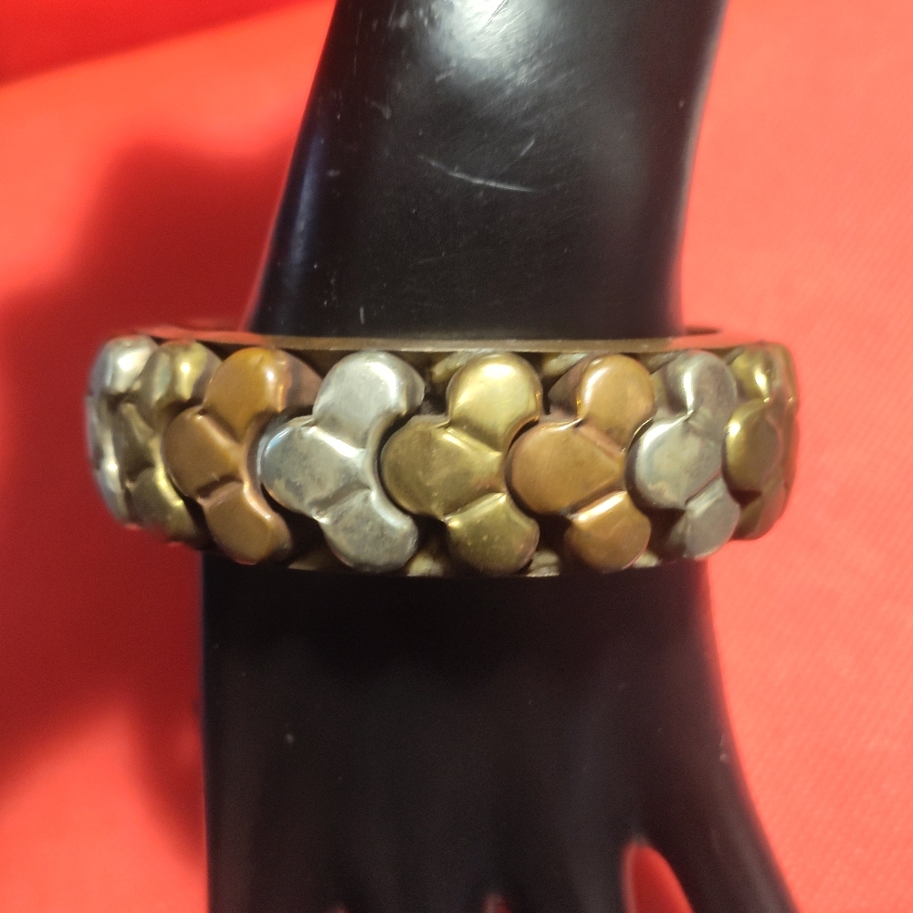 Vintage Brutalist 1960s Brass Copper And Silver Bangle Bracelet